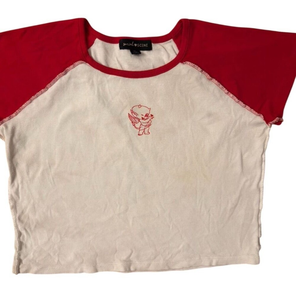Social Scene  Women's XL Ribbed Graphic Tee White/Red Short Sleeve